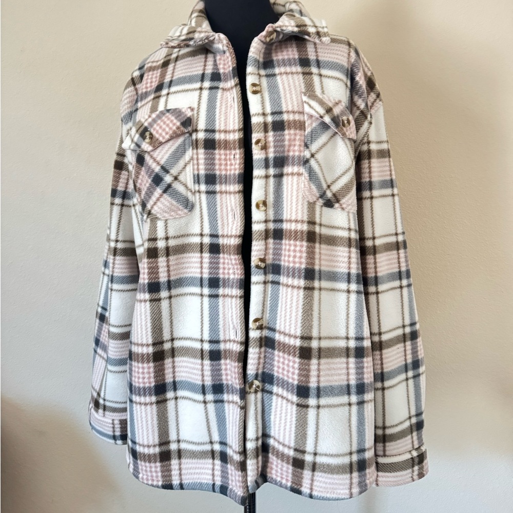 Sage Collective Plaid Women's Jacket in Pink & Gray XL faux fur inside - Picture 4 of 9